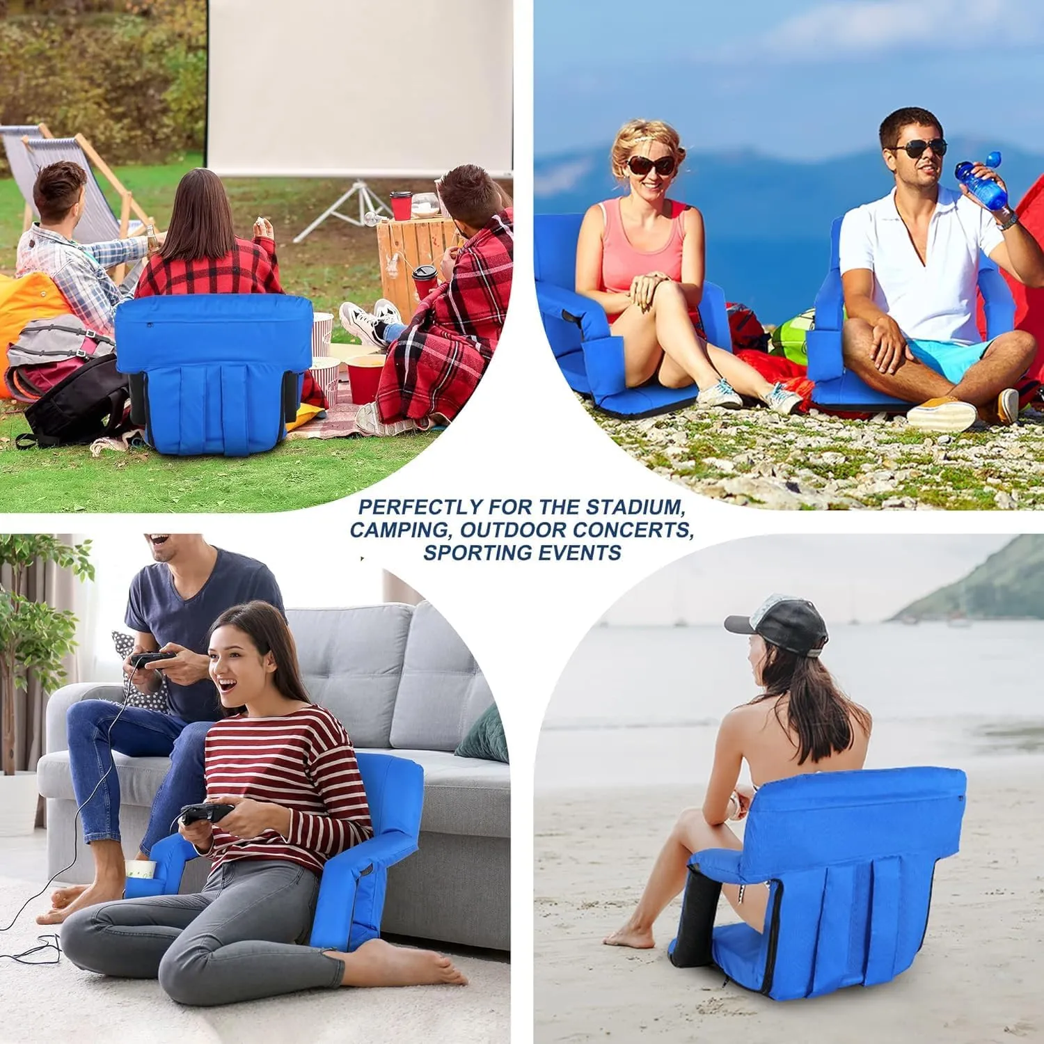2 Pack Stadium Seats for Bleachers w/Back Support Padded Cushions 20.5"/25" Wide Comfortable Bleacher Chairs, Portable & Reclining Design - Ideal for Camping, Stadium Events