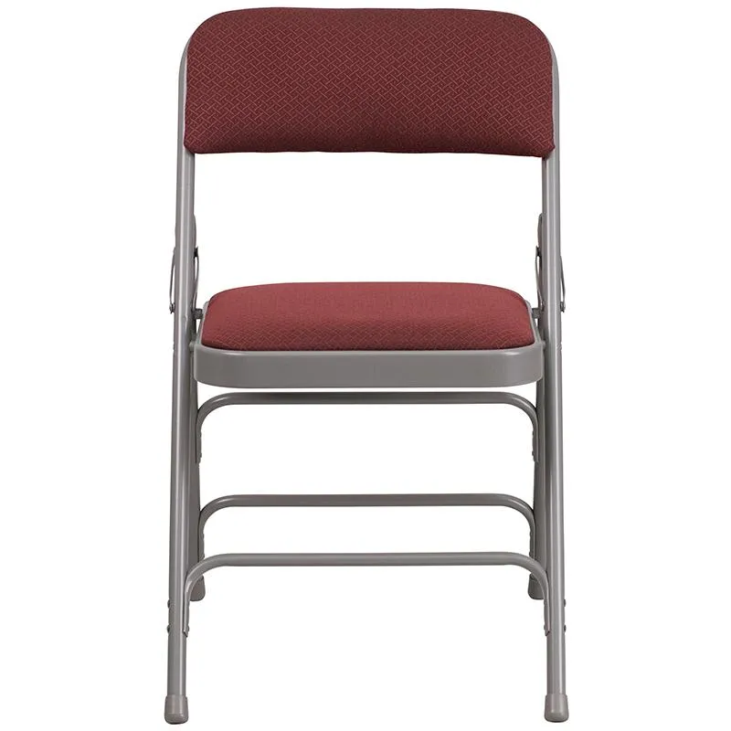 2 Pack Triple Braced & Double Hinged Burgundy Fabric Metal Folding Chair - Flash Furniture