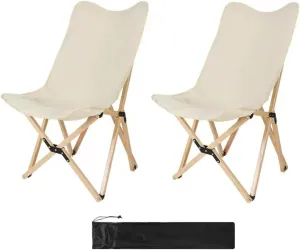 2 Pack Wood Camping Chair Folding Beach Chair with Carry Bag for Camping,Beach,Picnic,Garden,Patio,Ultralight Foldable Chair Outdoor Portable Camping Chair for Camping Picnics ( Color : White , Size :