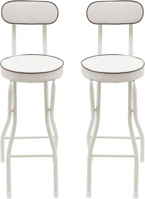 2 Pcs Folding Bar Stool with Backrest, 25.6 Inch Height PU Cushioned Padded Portable Foldable Stool with 275lbs Load Capacity for Camping, Kitchen, Living Room, Home Office (White)