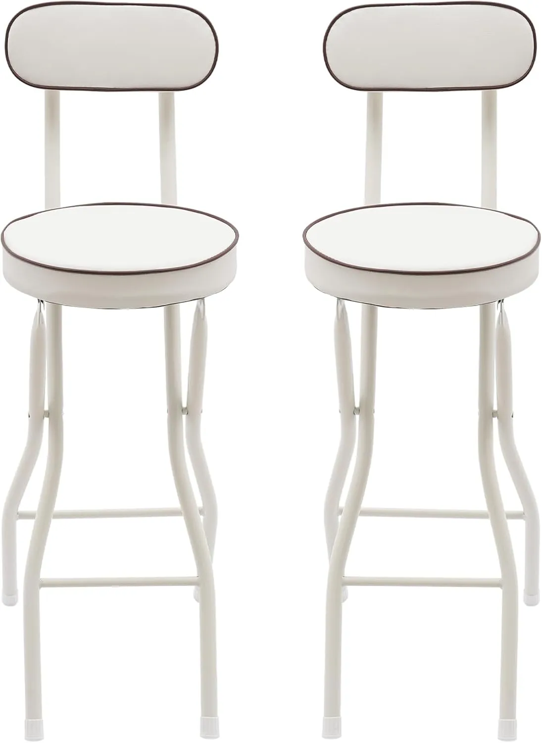 2 Pcs Folding Bar Stool with Backrest, 25.6 Inch Height PU Cushioned Padded Portable Foldable Stool with 275lbs Load Capacity for Camping, Kitchen, Living Room, Home Office (White)