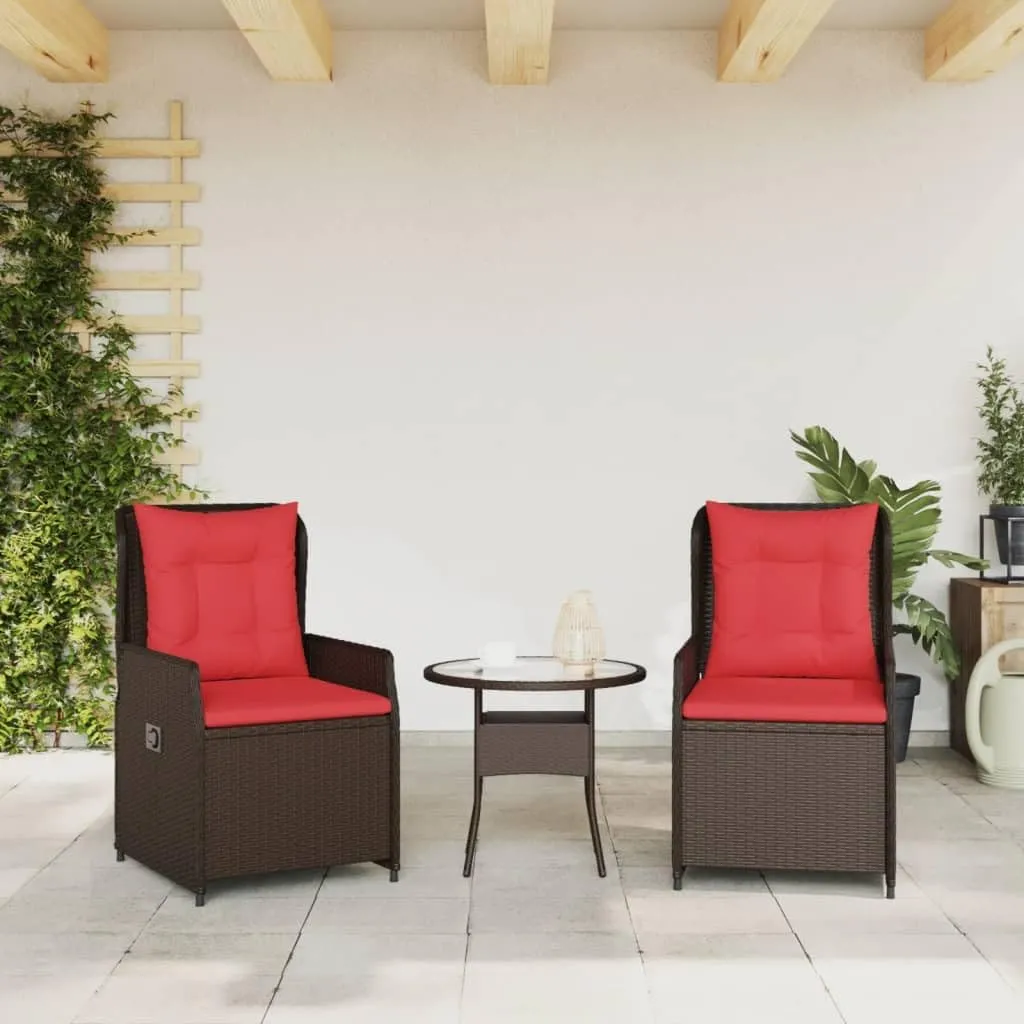 2-Piece Brown PE Rattan Reclining Patio Chairs with Removable Cushions, Adjustable Outdoor Lounge Chairs for Poolside, Backyard & Garden Furniture