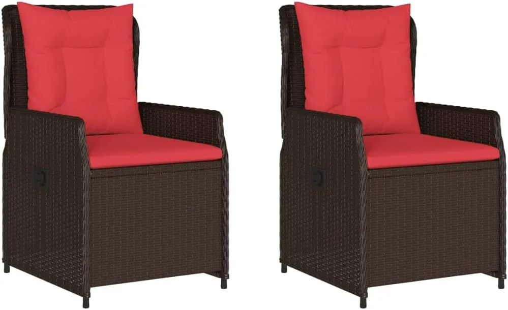 2-Piece Brown PE Rattan Reclining Patio Chairs with Removable Cushions, Adjustable Outdoor Lounge Chairs for Poolside, Backyard & Garden Furniture