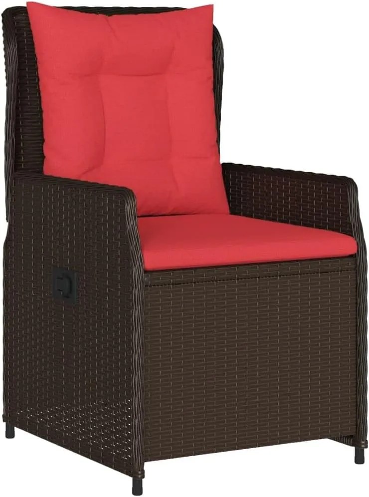 2-Piece Brown PE Rattan Reclining Patio Chairs with Removable Cushions, Adjustable Outdoor Lounge Chairs for Poolside, Backyard & Garden Furniture
