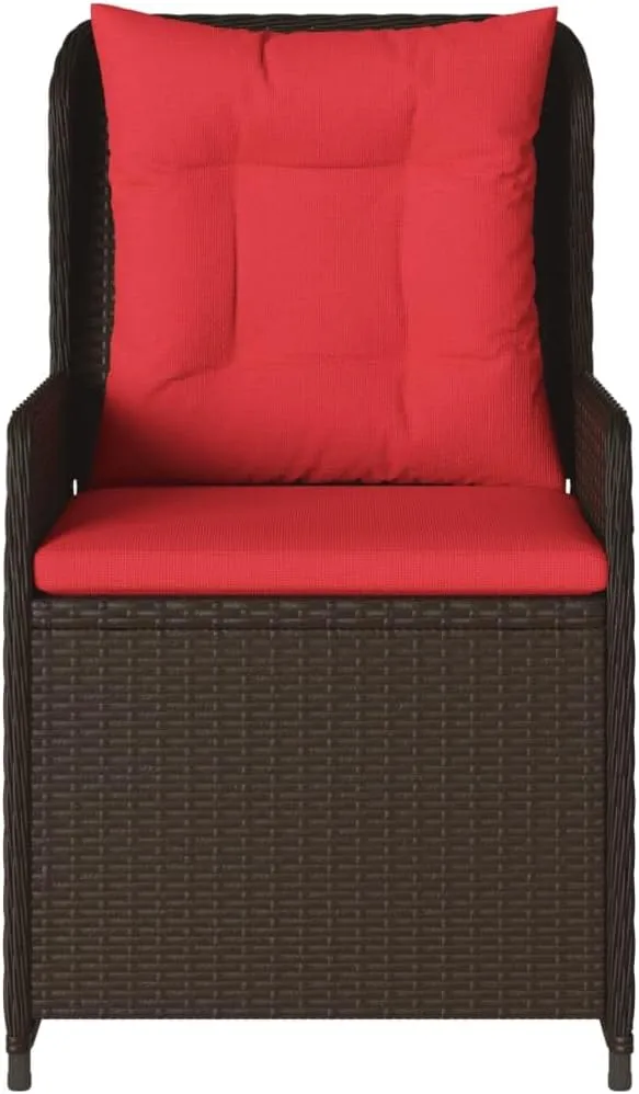 2-Piece Brown PE Rattan Reclining Patio Chairs with Removable Cushions, Adjustable Outdoor Lounge Chairs for Poolside, Backyard & Garden Furniture