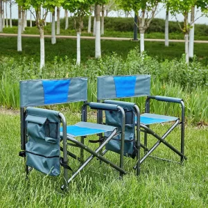 2-Piece Padded Folding Chair Set for Comfort and Convenience, Lightweight for Outdoor Adventures, Camping, Picnics, and Fishing, Blue/Grey