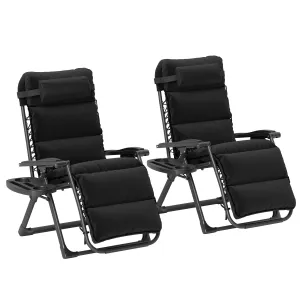 2-Piece Reclining Folding Lounge Chair with Cushion, Headrest & Side Tray, Black