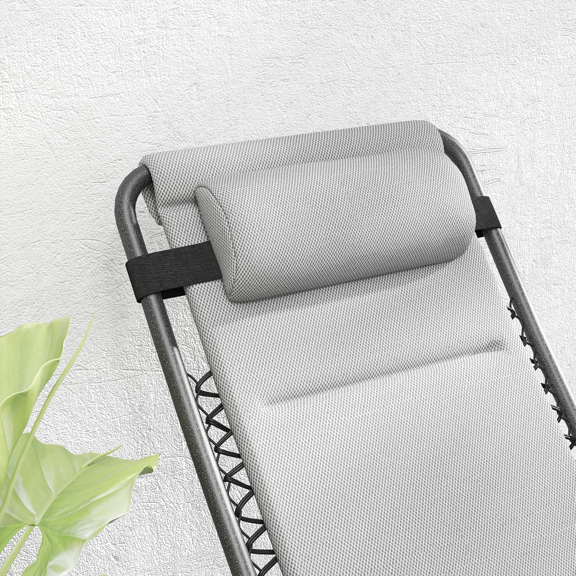 2-Piece Reclining Folding Zero Gravity Lounge Chairs with Headrest & Tray, Light Gray