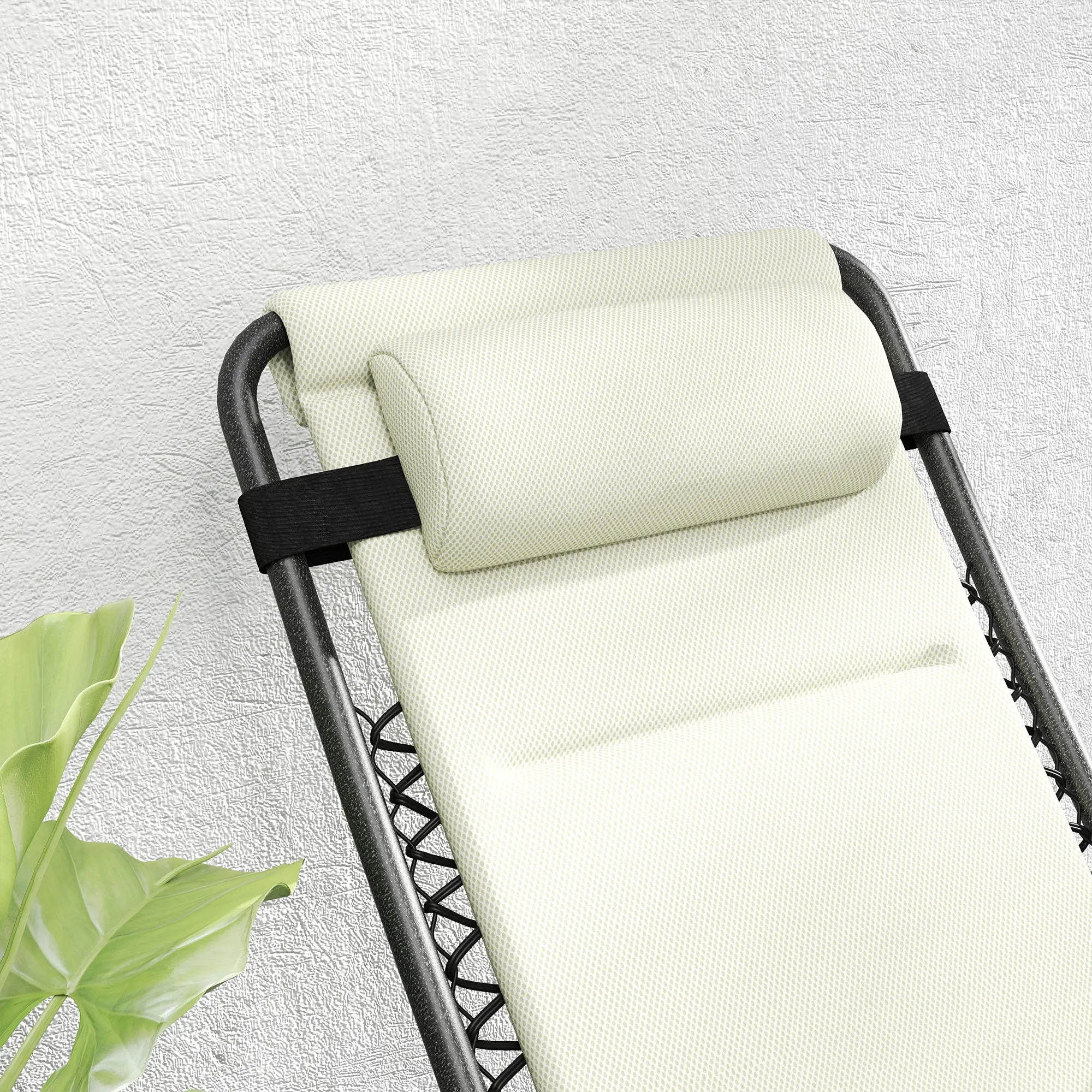 2-Piece Zero Gravity Reclining Lounge Chair Set with Headrest & Side Tray, Cream