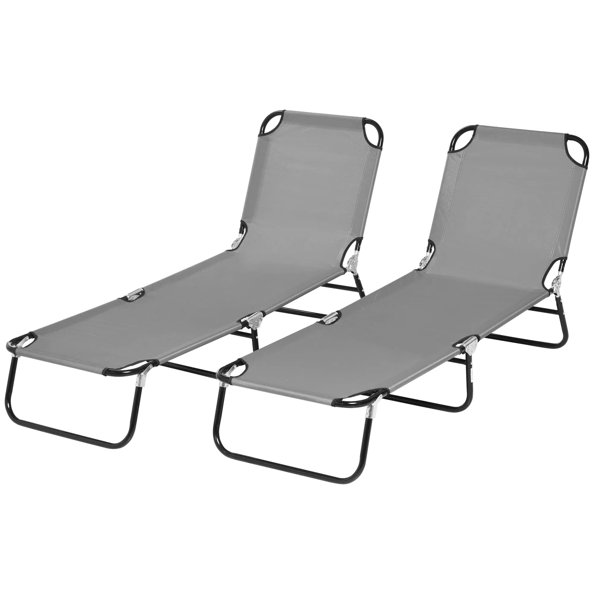 2 Pieces Pool Chaise Lounge Chairs, Folding, 5-Level Reclining, Steel Frame, Dark Gray