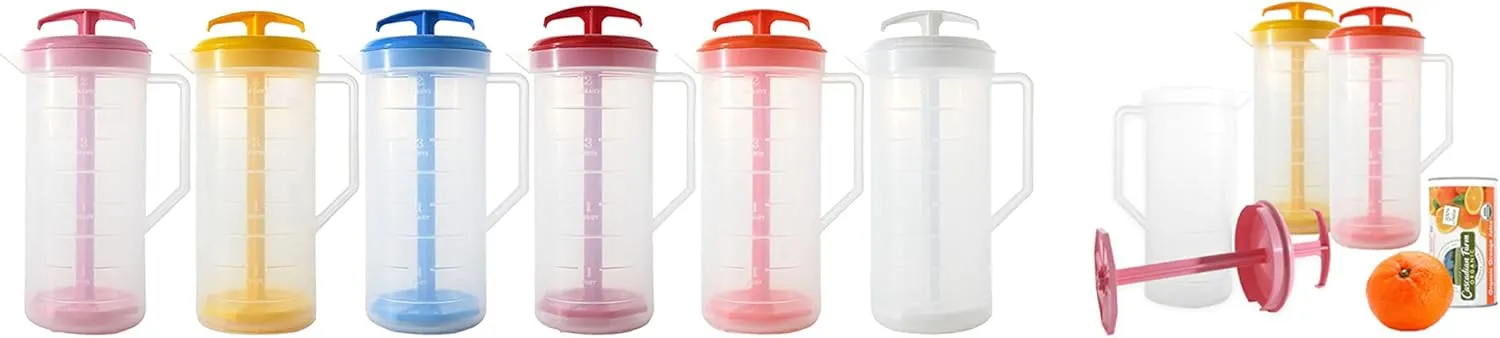 2-Quart White Mixing Pitcher with Plunger – BPA-Free Plastic Mixing Jug for Juice, Milk, Tea, Shakes, and More – Dishwasher-Safe, Spill-Proof Lid, Smart Stirring Design