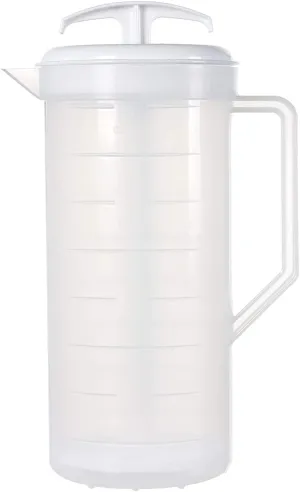 2-Quart White Mixing Pitcher with Plunger – BPA-Free Plastic Mixing Jug for Juice, Milk, Tea, Shakes, and More – Dishwasher-Safe, Spill-Proof Lid, Smart Stirring Design
