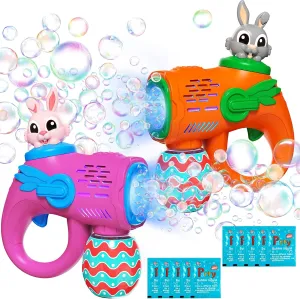 2 Rabbit Bubble Gun Toys - Light-Up Bunny Bubble Machine for Kids Toddlers with 10 Bubble Refill Packs, Fun Gifts for Kids Girls Boys Birthday Party Favors Summer Outdoor Play