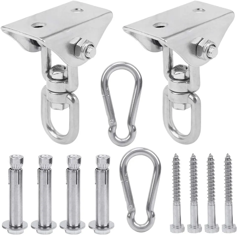 2 Set Heavy Duty 304 Stainless Steel Hanging Kit, Suspension Hooks with Locking Snap Hooks and Accessories, 360 Swivel, for Suspension, Hammock Chair Pod Yoga Swing