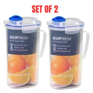 2 X Pitcher Clip Fresh W/ Clip-On Lid Juice Jug Air-Tight & Water-Tight 2 Litre