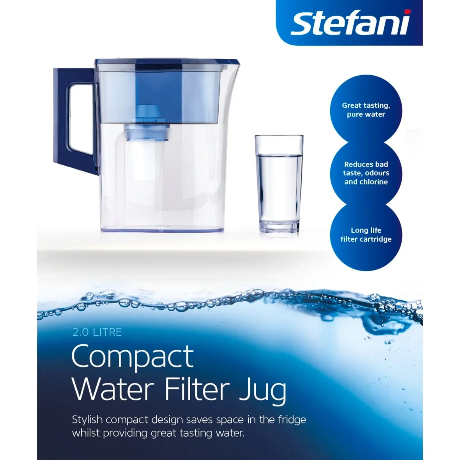 2 x Stefani Compact Water Filter Jug 2L