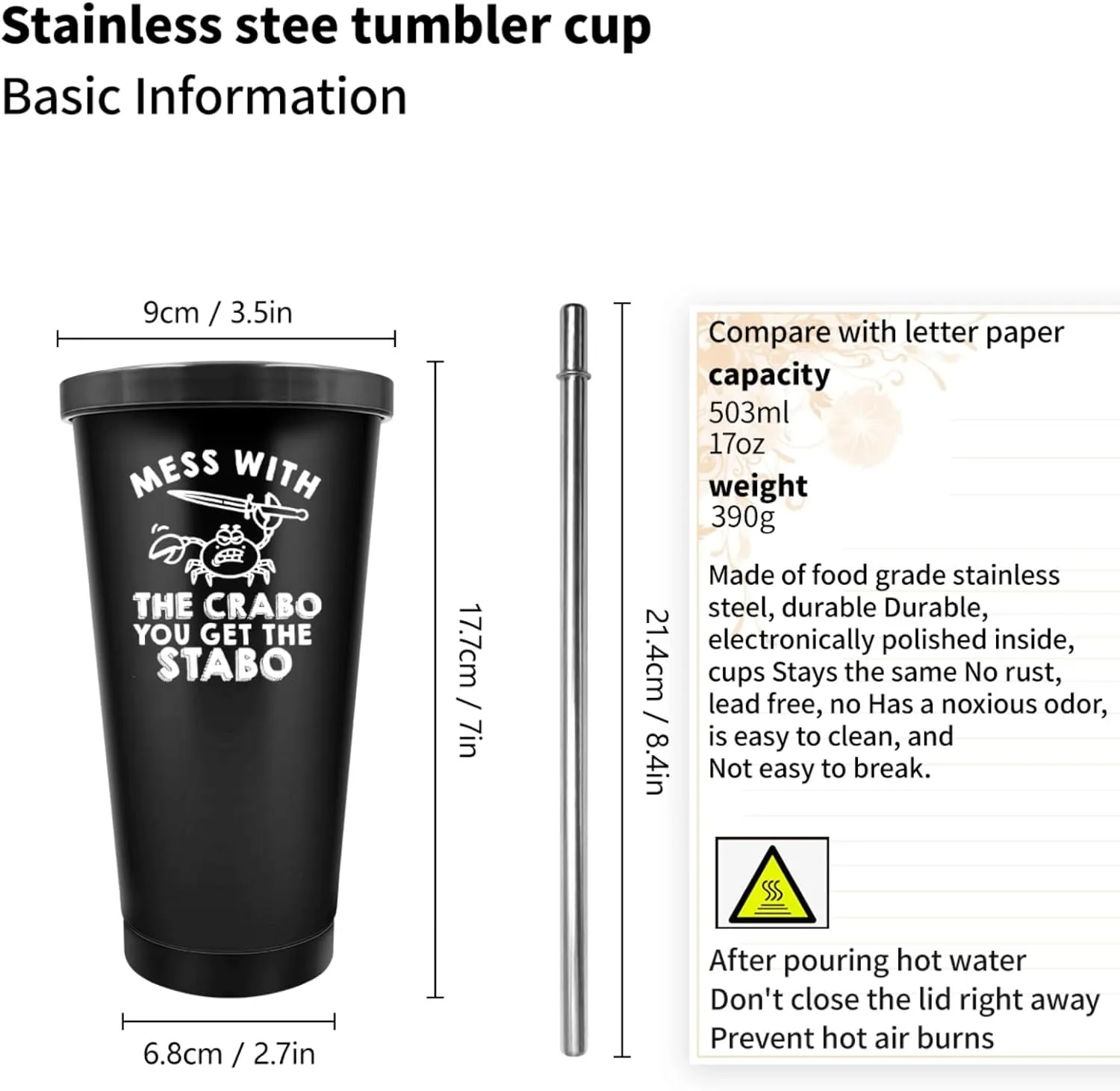 20 oz Tumbler with Lid and Straw Mess With The Crabo You Get The Stabo Tumbler Insulated Tumblers Stainless Steel Tumblers Funny Gift