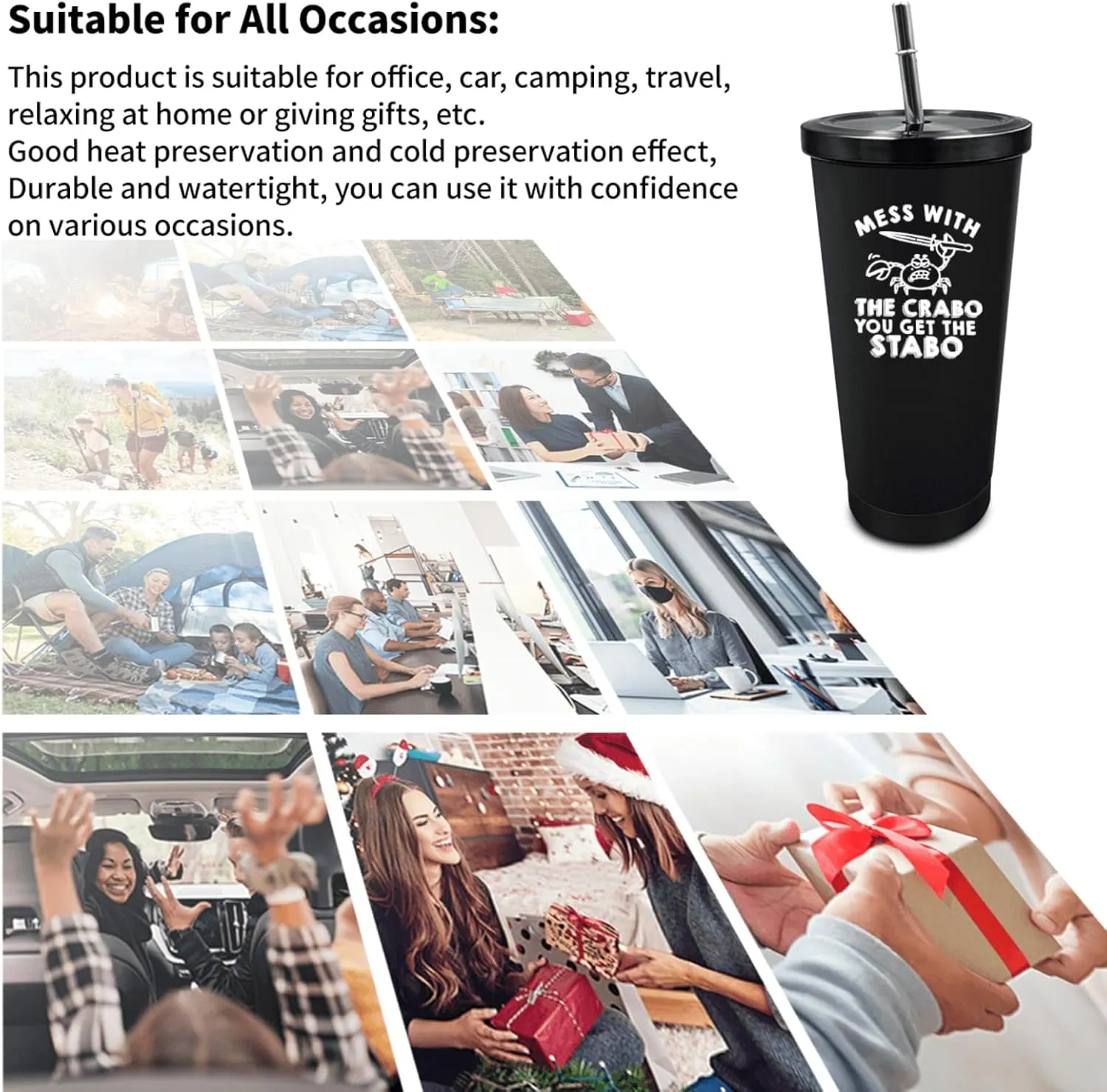 20 oz Tumbler with Lid and Straw Mess With The Crabo You Get The Stabo Tumbler Insulated Tumblers Stainless Steel Tumblers Funny Gift