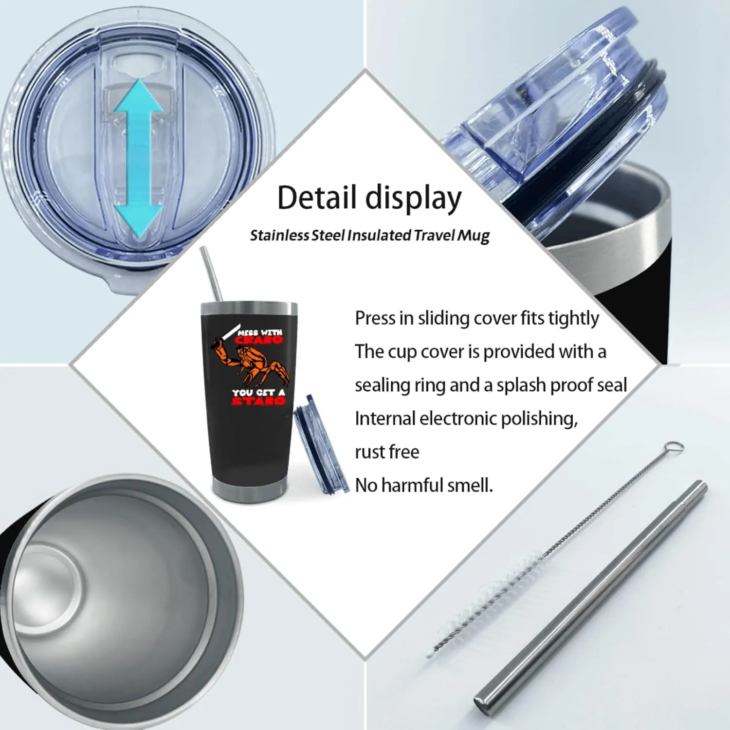 20 oz Tumbler with Lid and Straw Mess With The Crabo You Get The Stabo Tumbler Personalized Tumbler Insulated Tumbler Stainless Steel Tumblers