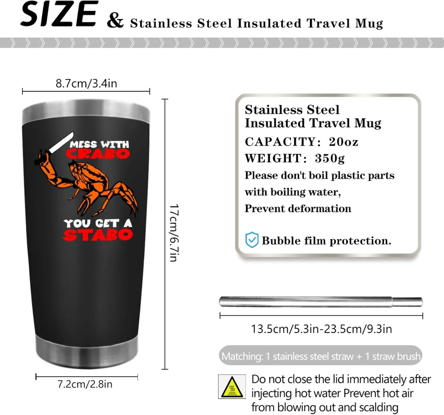 20 oz Tumbler with Lid and Straw Mess With The Crabo You Get The Stabo Tumbler Personalized Tumbler Insulated Tumbler Stainless Steel Tumblers