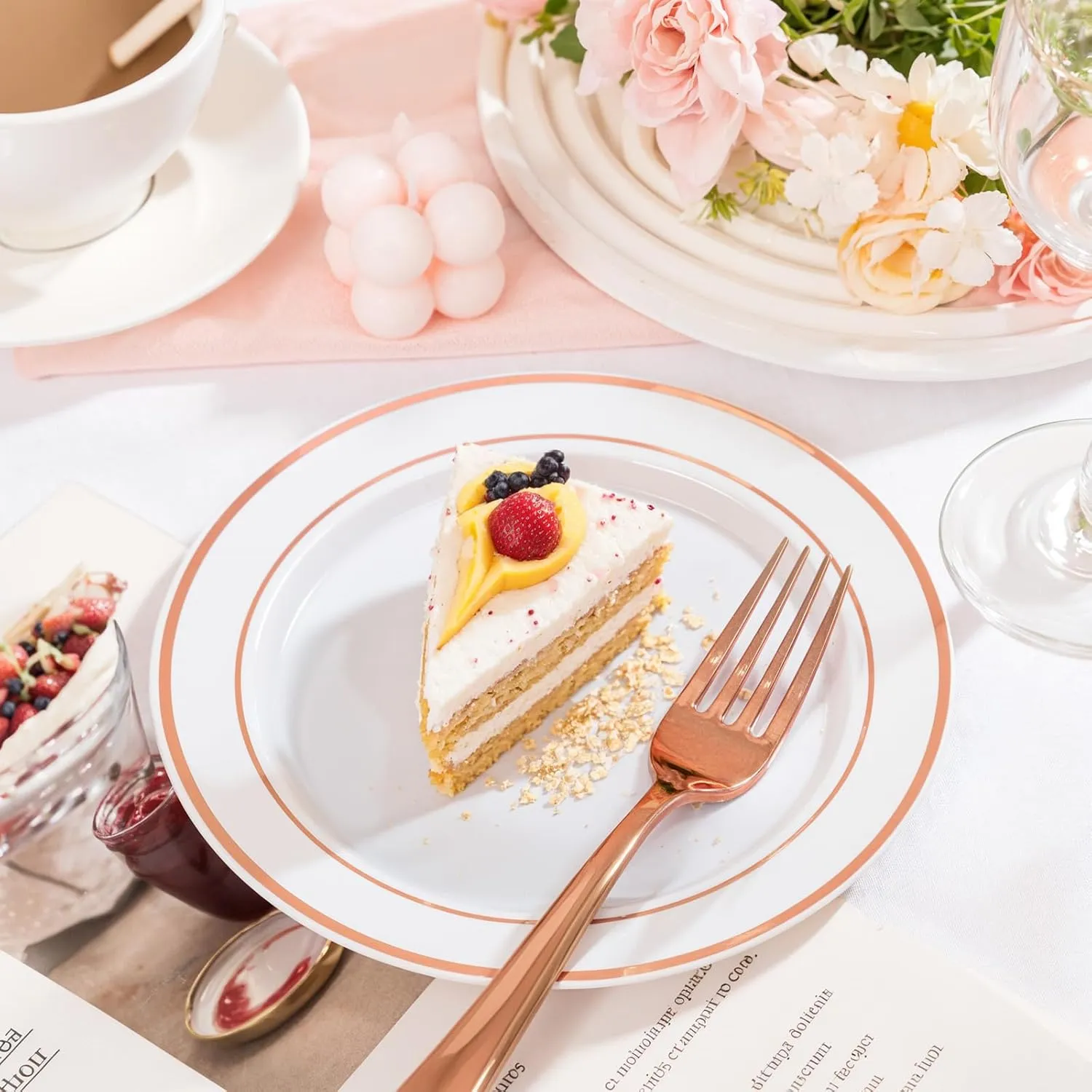 200 Pcs Rose Gold Plastic Plates, Disposable Party Plates Include 100 Gold Dinner Plate 10’’ and 100 Disposable Dessert Plate 7’’ Perfect for Party, Wedding & Birthday