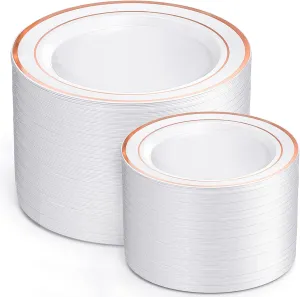 200 Pcs Rose Gold Plastic Plates, Disposable Party Plates Include 100 Gold Dinner Plate 10’’ and 100 Disposable Dessert Plate 7’’ Perfect for Party, Wedding & Birthday