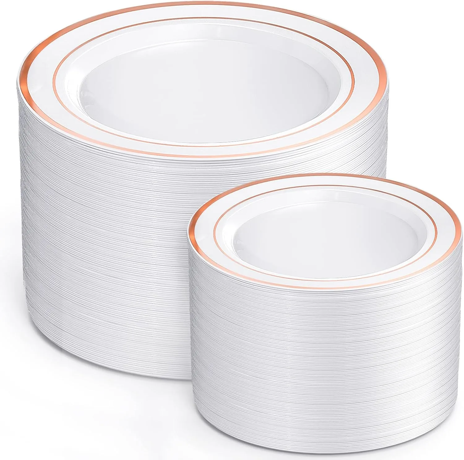 200 Pcs Rose Gold Plastic Plates, Disposable Party Plates Include 100 Gold Dinner Plate 10’’ and 100 Disposable Dessert Plate 7’’ Perfect for Party, Wedding & Birthday