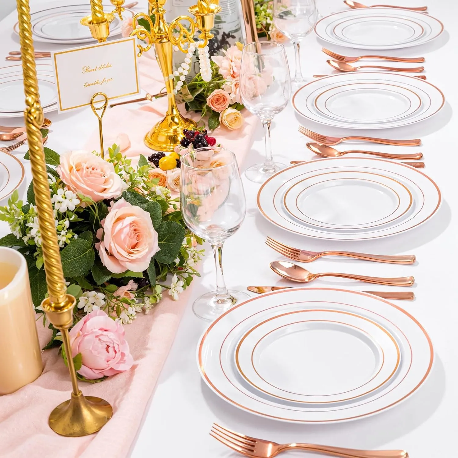 200 Pcs Rose Gold Plastic Plates, Disposable Party Plates Include 100 Gold Dinner Plate 10’’ and 100 Disposable Dessert Plate 7’’ Perfect for Party, Wedding & Birthday