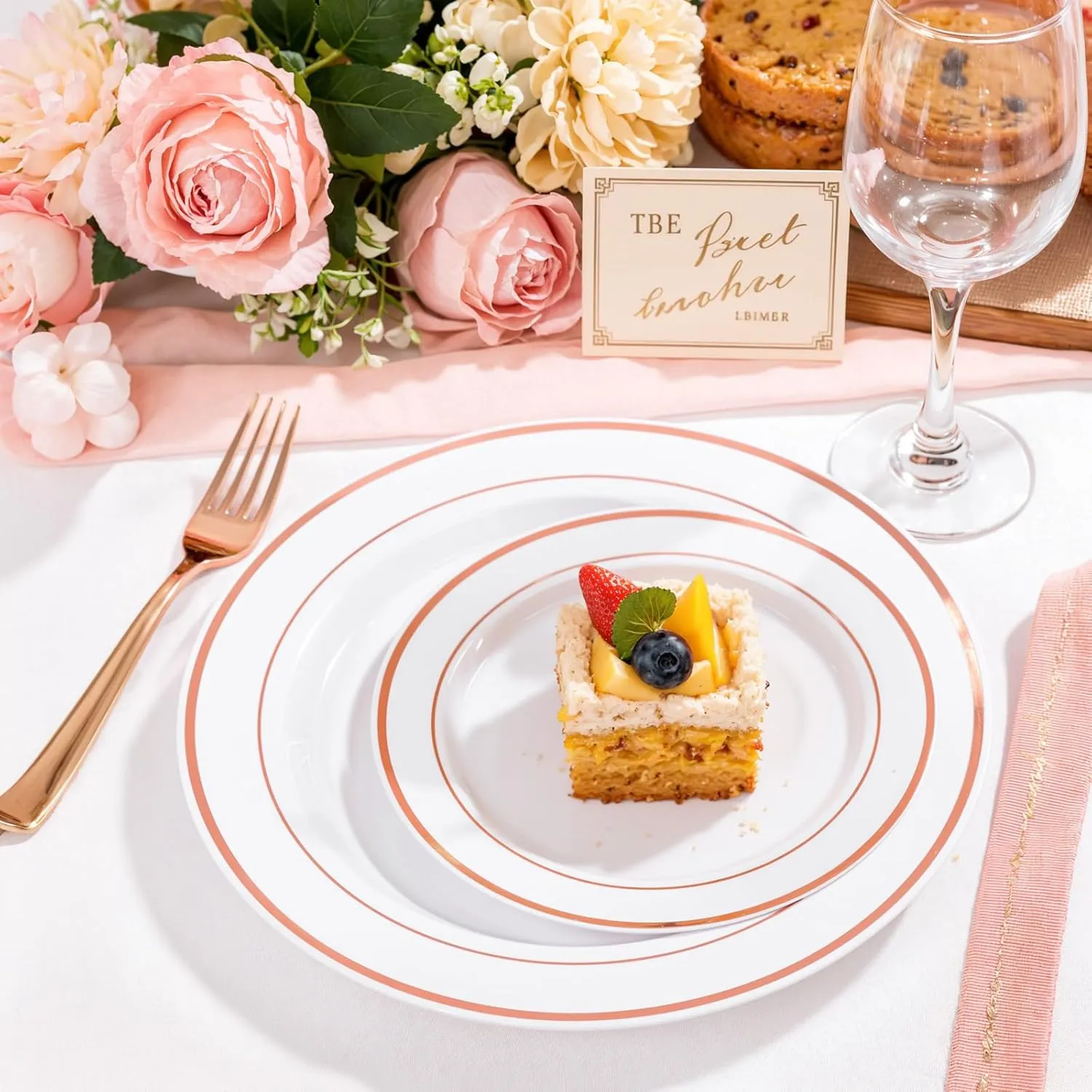 200 Pcs Rose Gold Plastic Plates, Disposable Party Plates Include 100 Gold Dinner Plate 10’’ and 100 Disposable Dessert Plate 7’’ Perfect for Party, Wedding & Birthday
