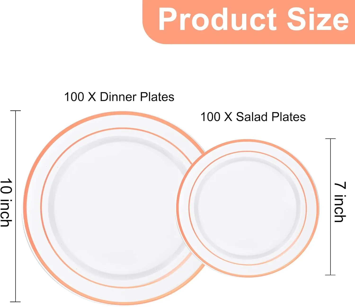200 Pcs Rose Gold Plastic Plates, Disposable Party Plates Include 100 Gold Dinner Plate 10’’ and 100 Disposable Dessert Plate 7’’ Perfect for Party, Wedding & Birthday