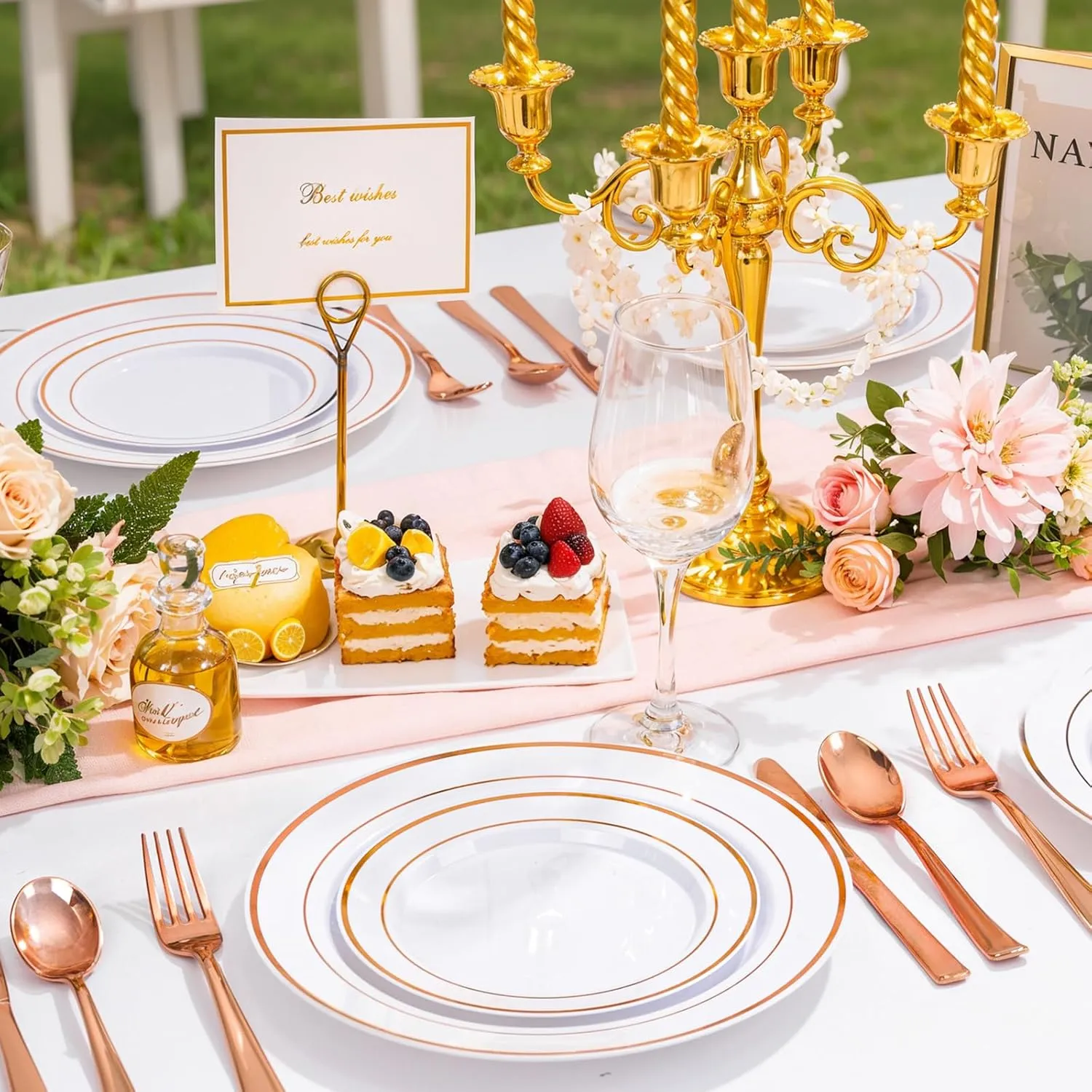 200 Pcs Rose Gold Plastic Plates, Disposable Party Plates Include 100 Gold Dinner Plate 10’’ and 100 Disposable Dessert Plate 7’’ Perfect for Party, Wedding & Birthday