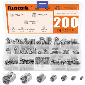 200 Pcs Wire Thread Inserts kit 304 Stainless Steel Metric M3 M4 M5 M6 M8 M10 M12 Helicoil Kit Wire Screw Sleeve Thread Repair Kit