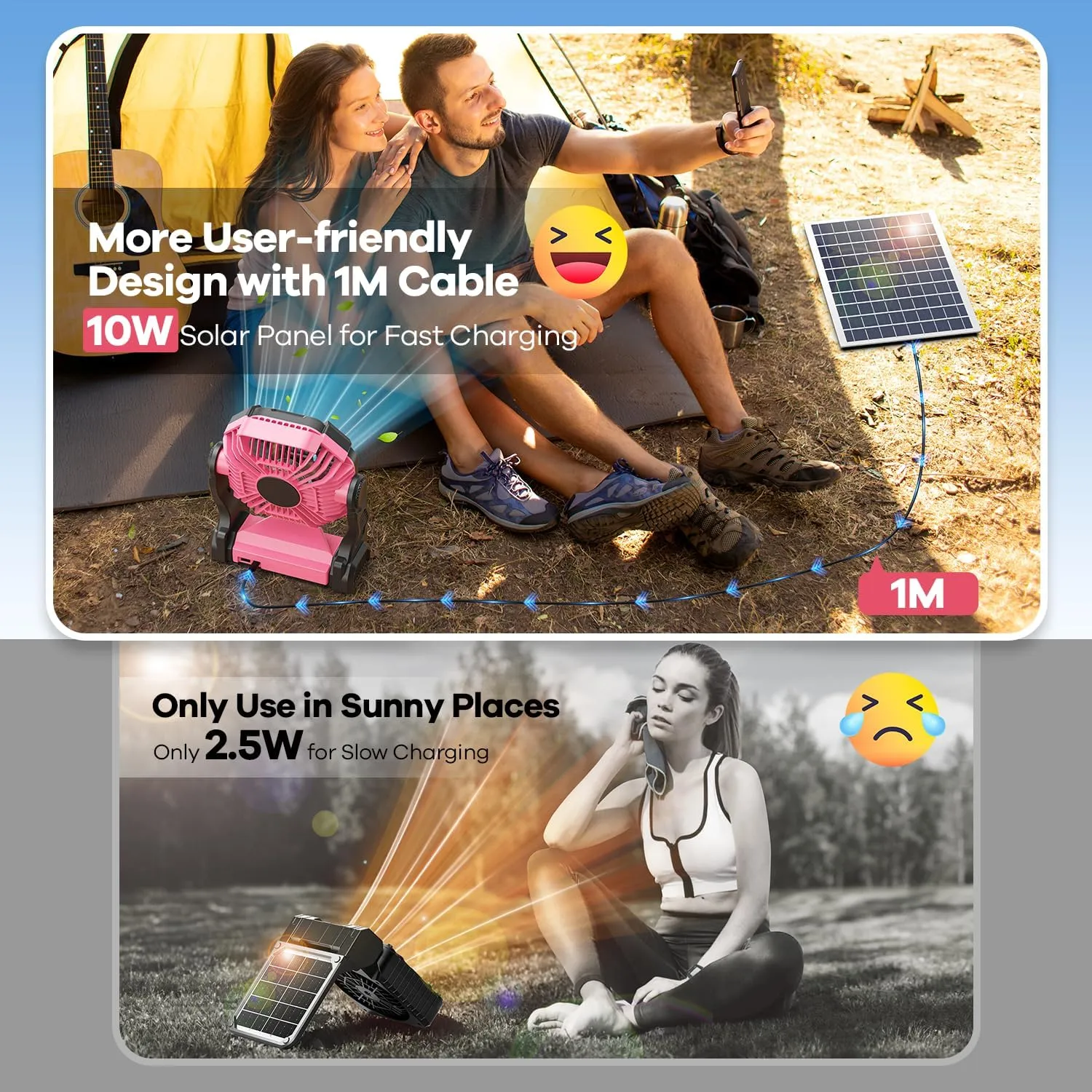 20000mAh Solar Fan with LED Lantern, 10W Solar Panel Rechargeable Battery Powered Camping Fan for Outside, 9 Inch Portable Battery Operated Hurricane Supplies for Picnic, Barbecue, Fishing, Travel