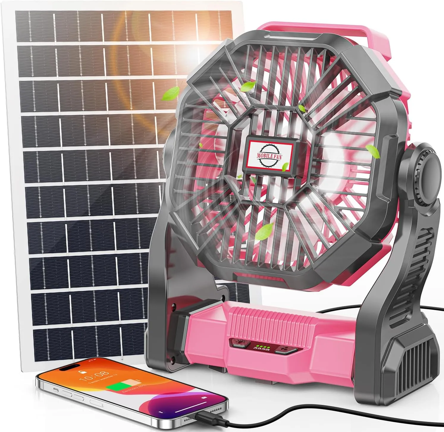 20000mAh Solar Fan with LED Lantern, 10W Solar Panel Rechargeable Battery Powered Camping Fan for Outside, 9 Inch Portable Battery Operated Hurricane Supplies for Picnic, Barbecue, Fishing, Travel