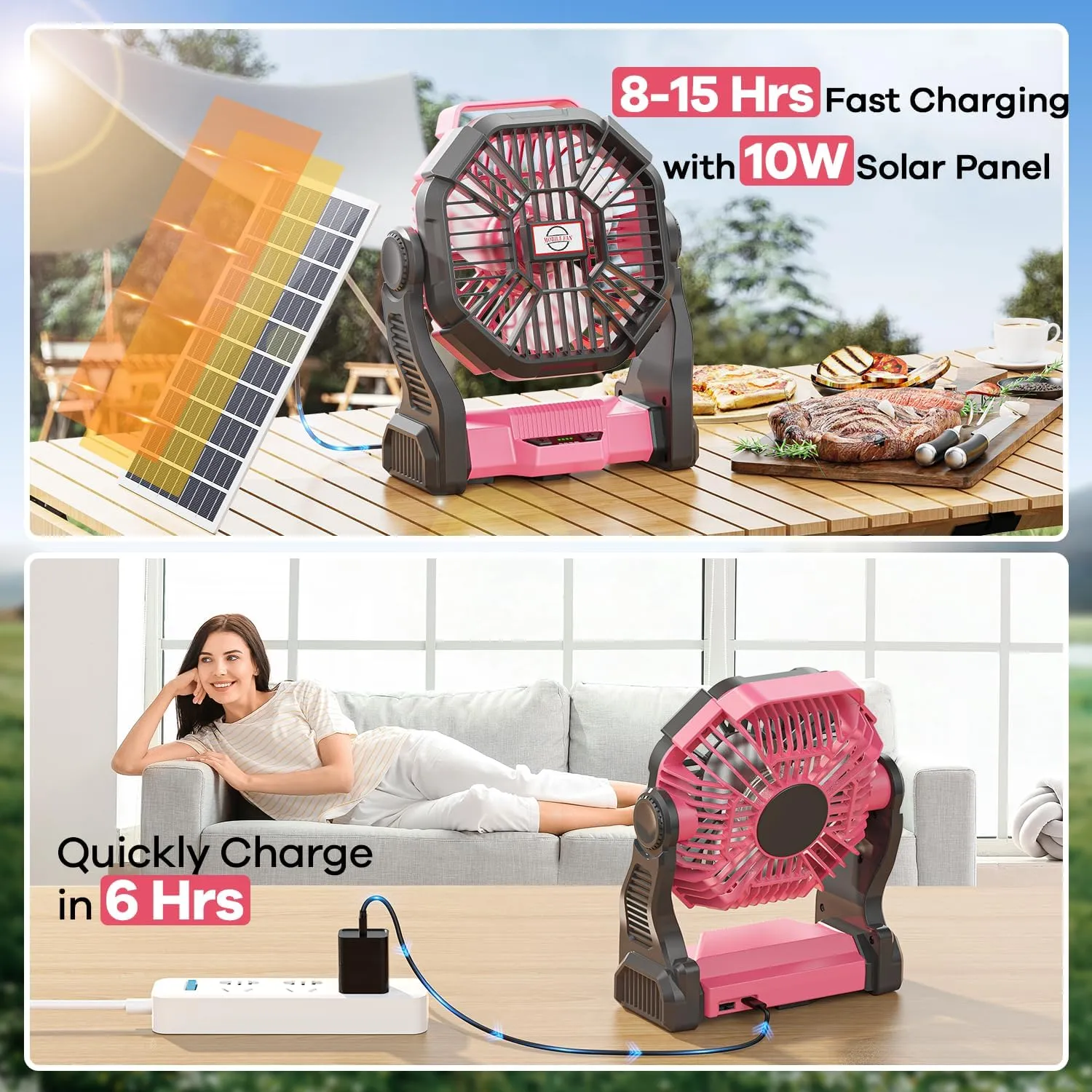 20000mAh Solar Fan with LED Lantern, 10W Solar Panel Rechargeable Battery Powered Camping Fan for Outside, 9 Inch Portable Battery Operated Hurricane Supplies for Picnic, Barbecue, Fishing, Travel