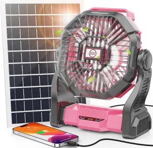 20000mAh Solar Fan with LED Lantern, 10W Solar Panel Rechargeable Battery Powered Camping Fan for Outside, 9 Inch Portable Battery Operated Hurricane Supplies for Picnic, Barbecue, Fishing, Travel