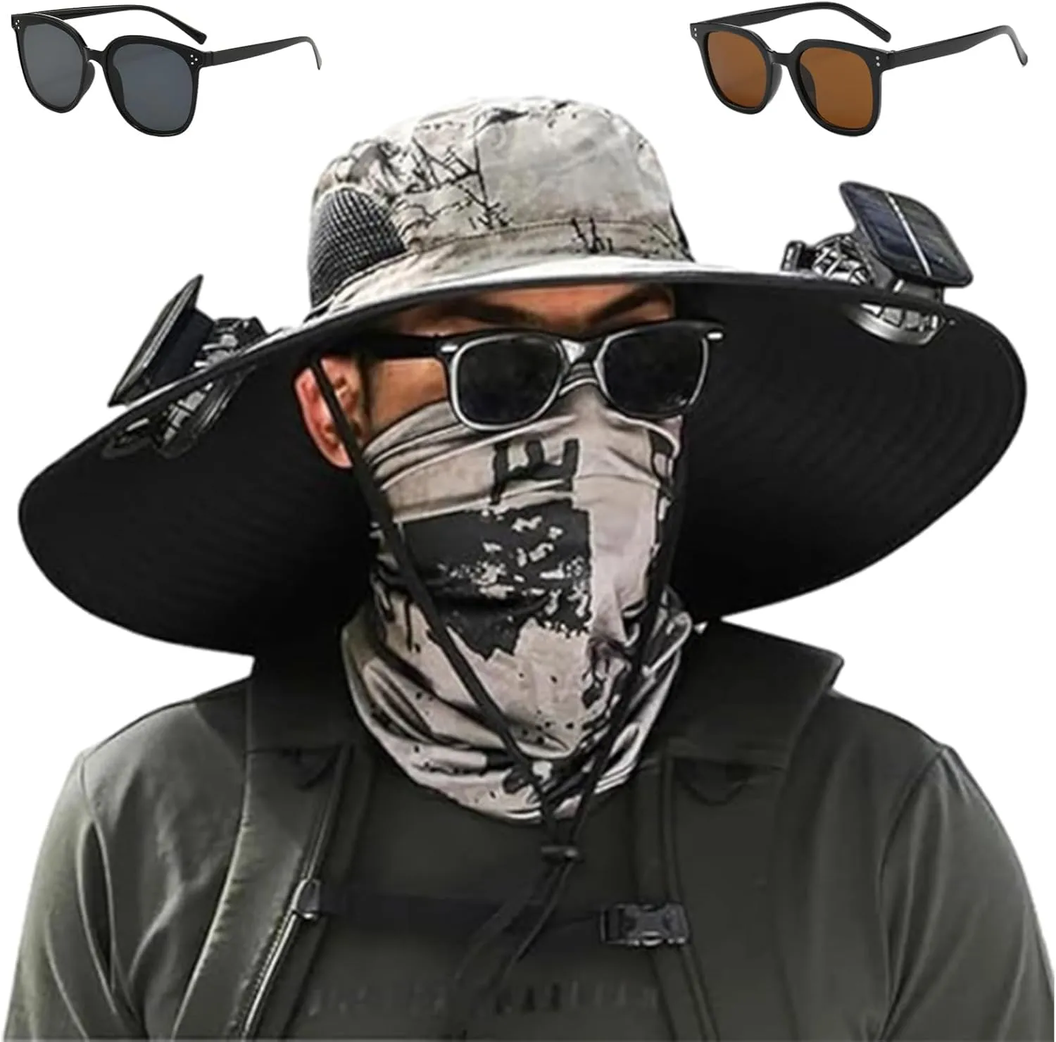 2025 New Solar Powered Fan hat, Wide Brim Solar Fan Hat USB Charging, for Men Fishing Camping UPF 50 