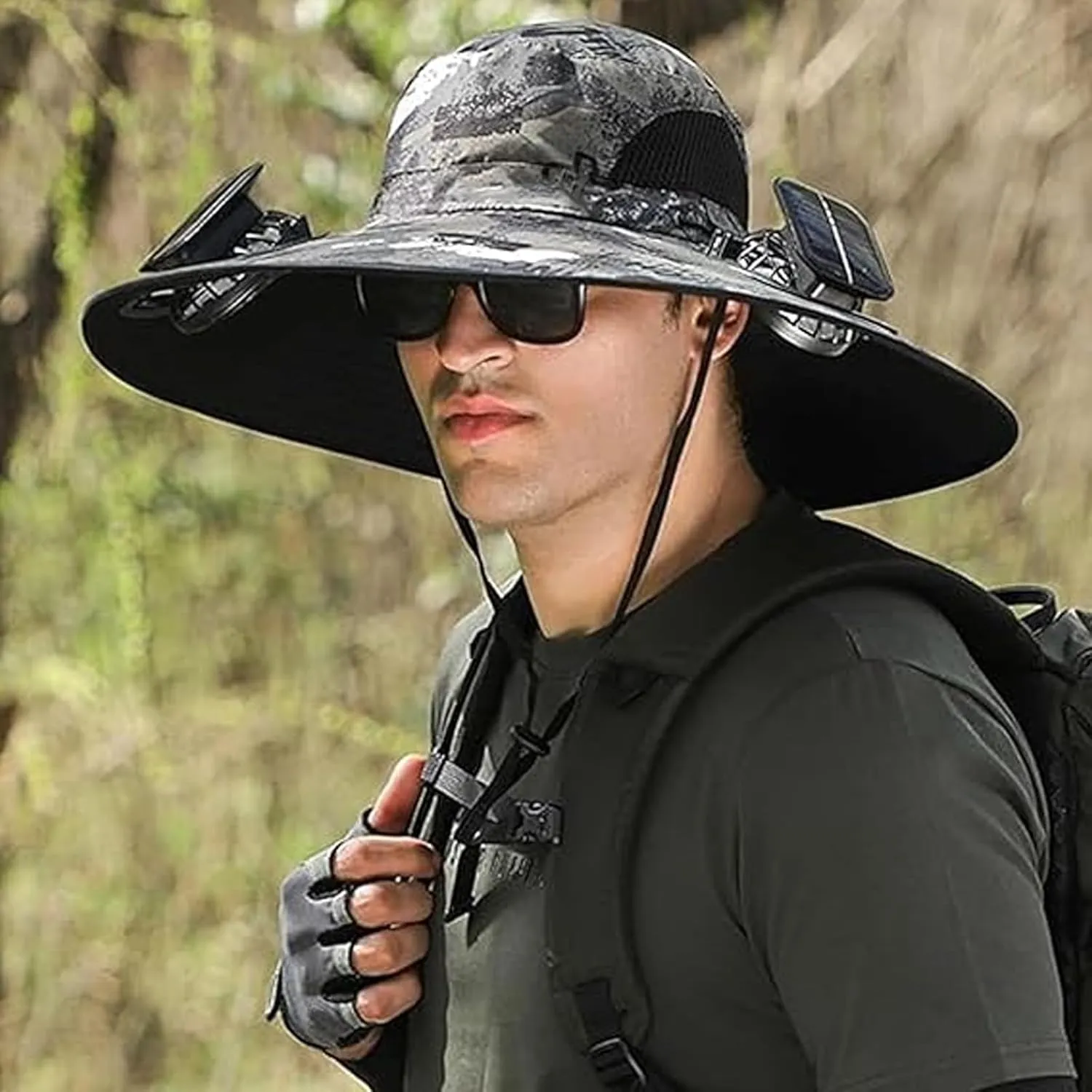 2025 New Solar Powered Fan hat, Wide Brim Solar Fan Hat USB Charging, for Men Fishing Camping UPF 50 
