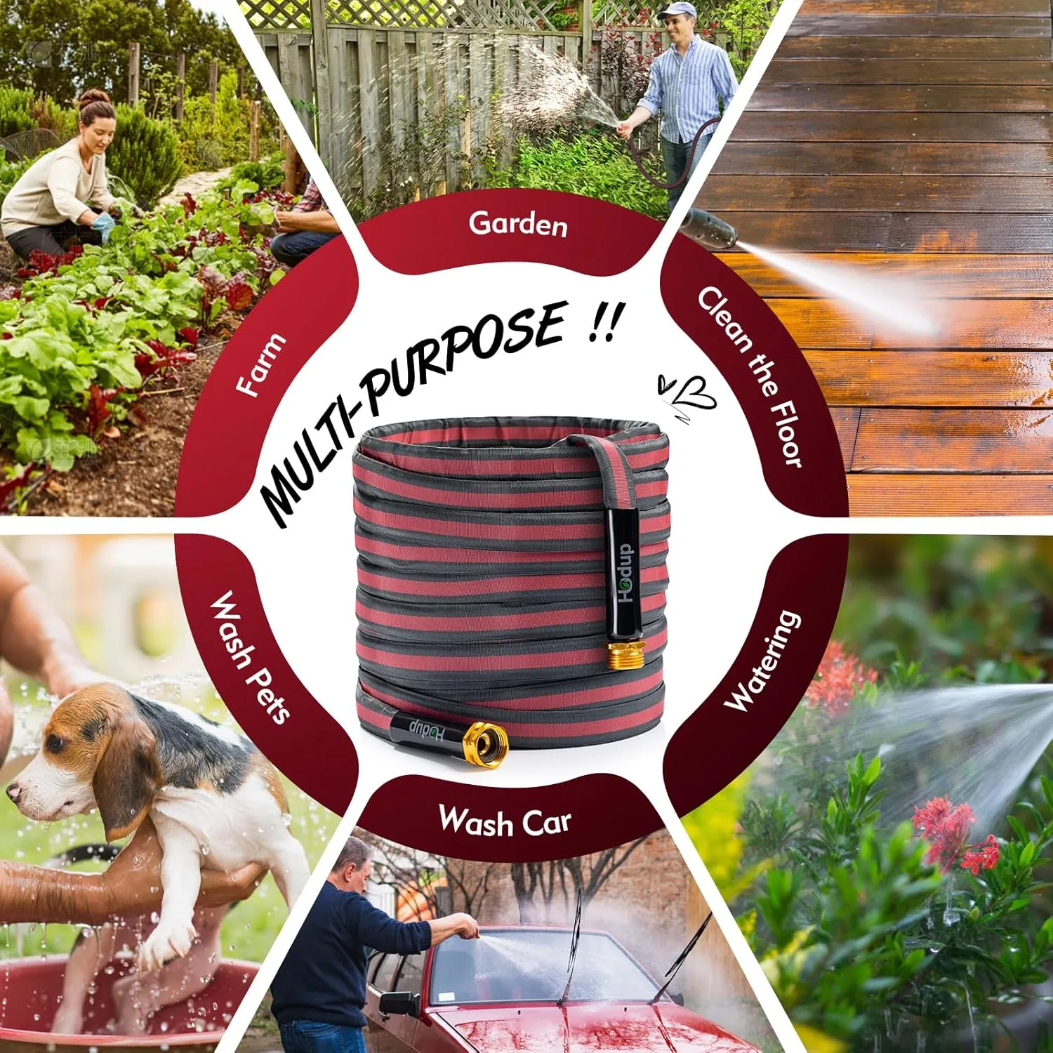 2025 Upgraded Non-Expanding Garden Hose - 50FT Lightweight Flexible, High-Pressure Anti-Kink/Burst-Resistant Lead-Free Outdoor Water Hose (Gray/Red)