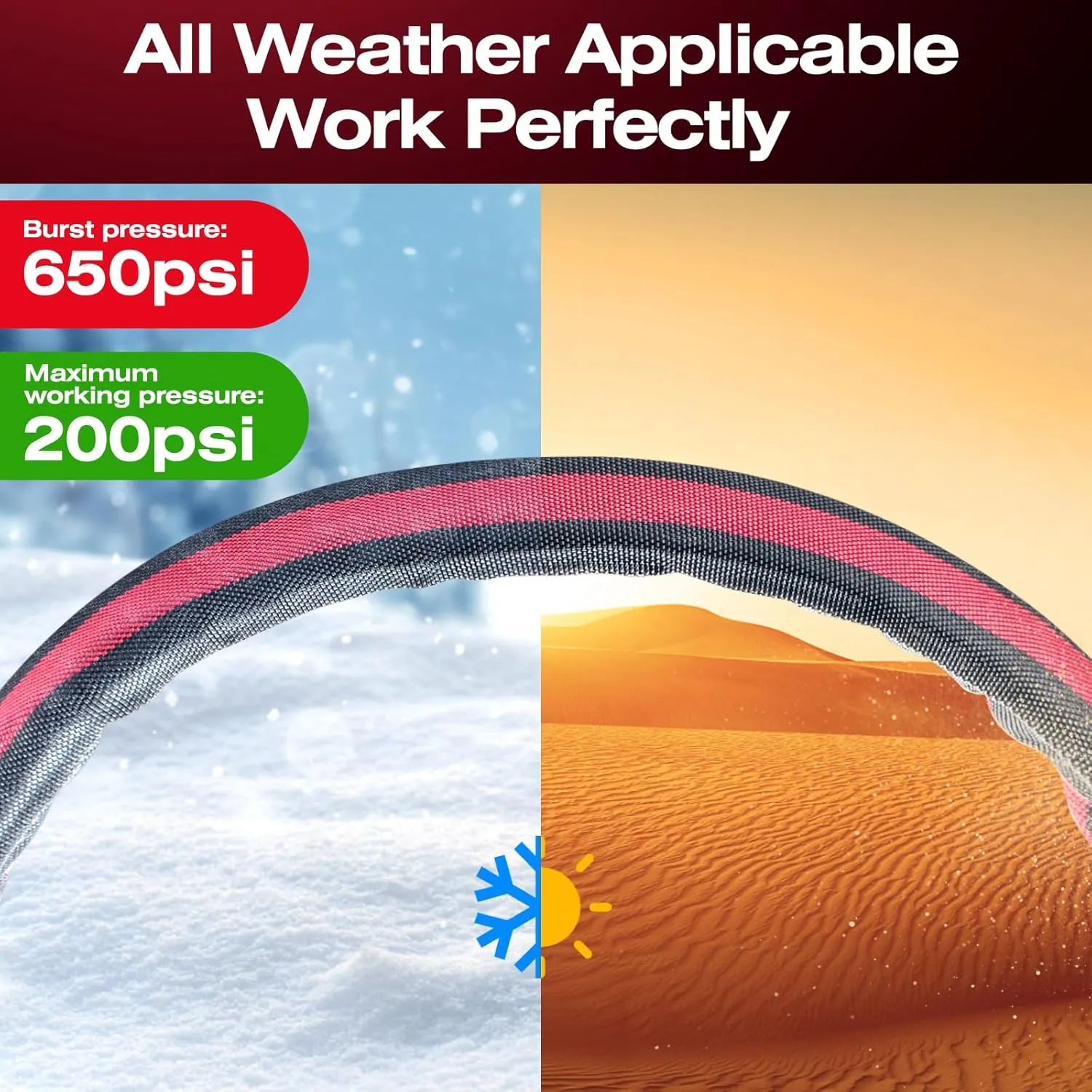 2025 Upgraded Non-Expanding Garden Hose - 50FT Lightweight Flexible, High-Pressure Anti-Kink/Burst-Resistant Lead-Free Outdoor Water Hose (Gray/Red)