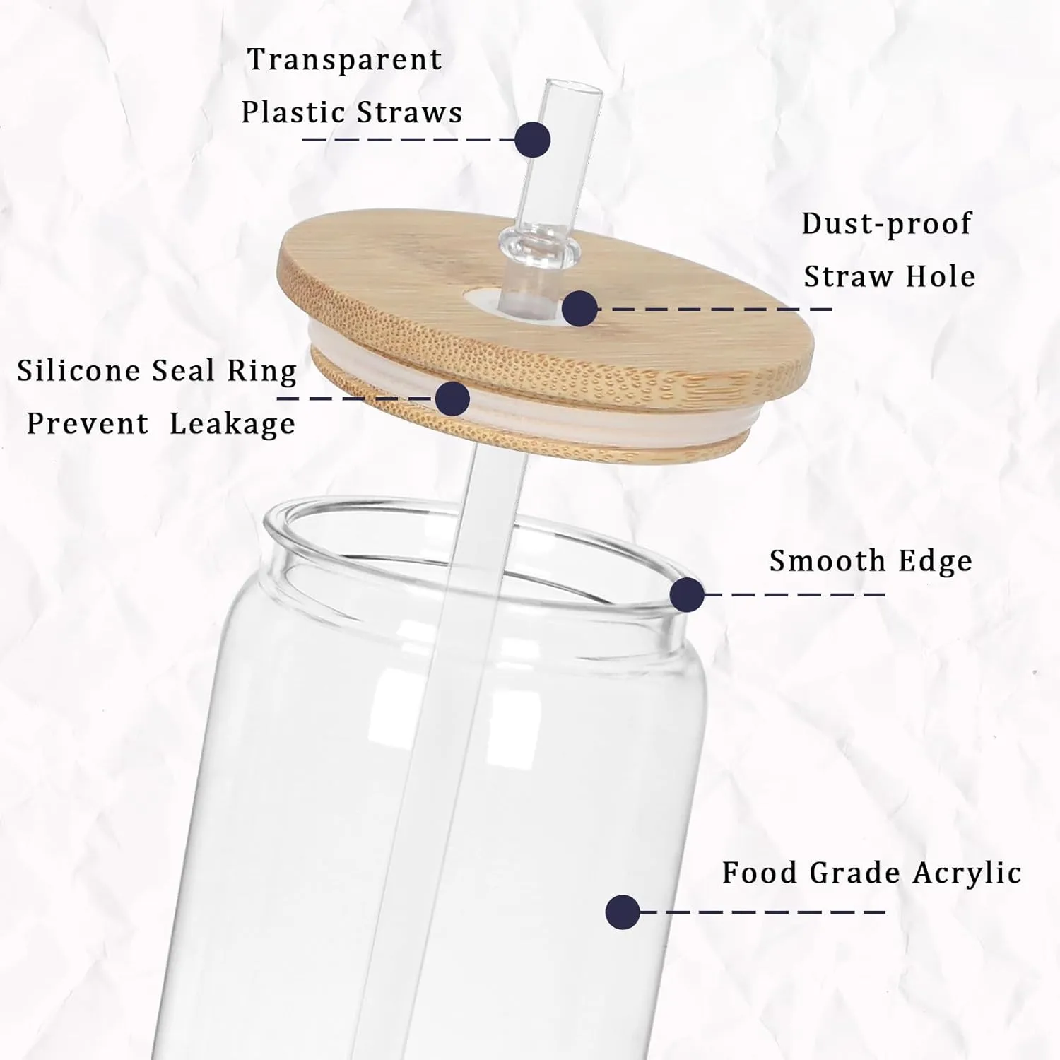 20oz Plastic Beer Can Tumbler, Acrylic Can Cup with Bamboo Lids, Straw, Clear Mason Drinking Jars Cups for Milk Juice Beer Coffee Tea Beverage