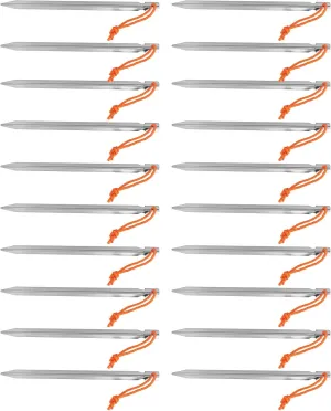 20pcs Tent Stakes, 7075 Camping Aluminum Alloy 9in Tent Pegs Heavy Duty Tent Peg with Ropes for Outdoor Camping Canopy(Silver White)