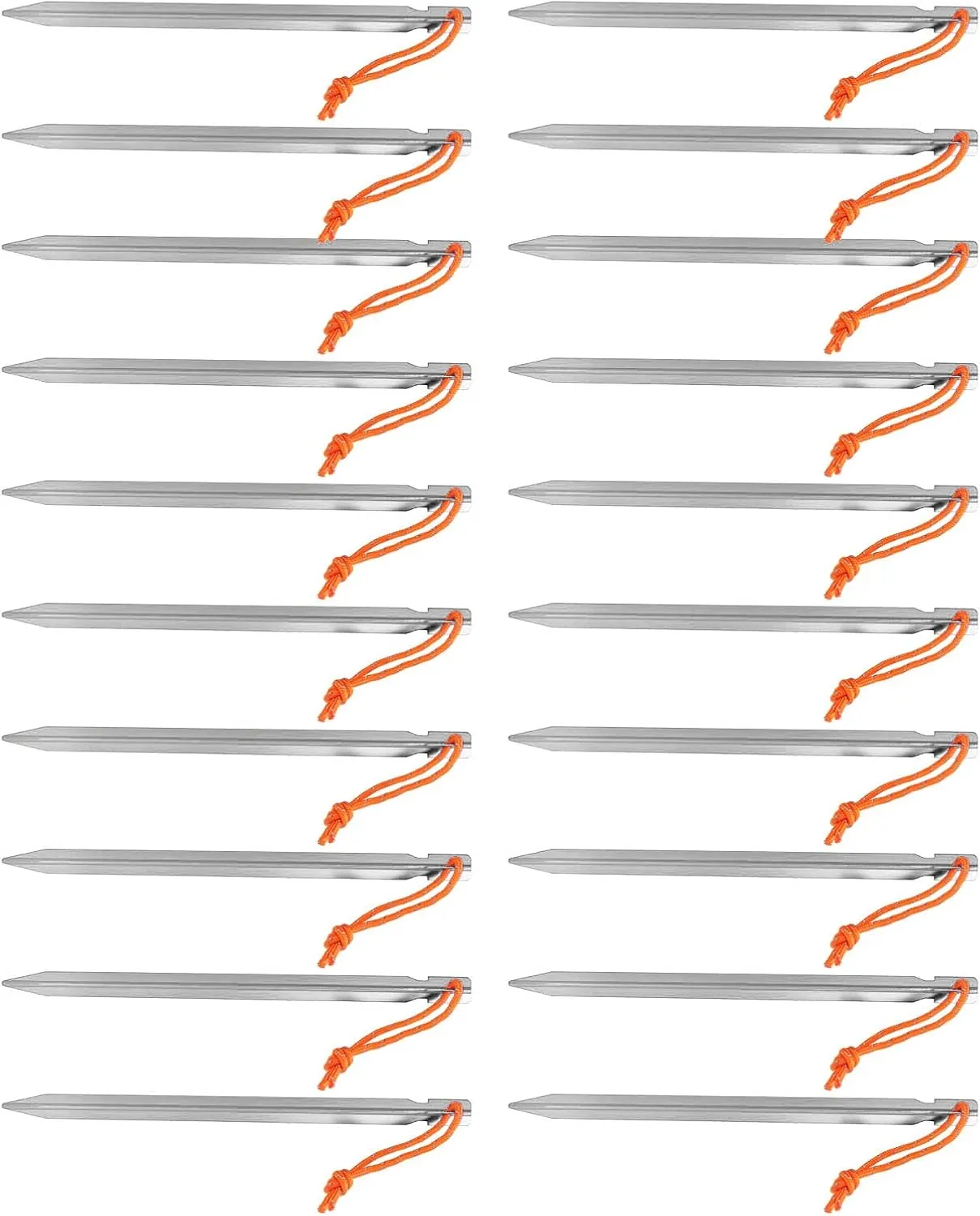 20pcs Tent Stakes, 7075 Camping Aluminum Alloy 9in Tent Pegs Heavy Duty Tent Peg with Ropes for Outdoor Camping Canopy(Silver White)