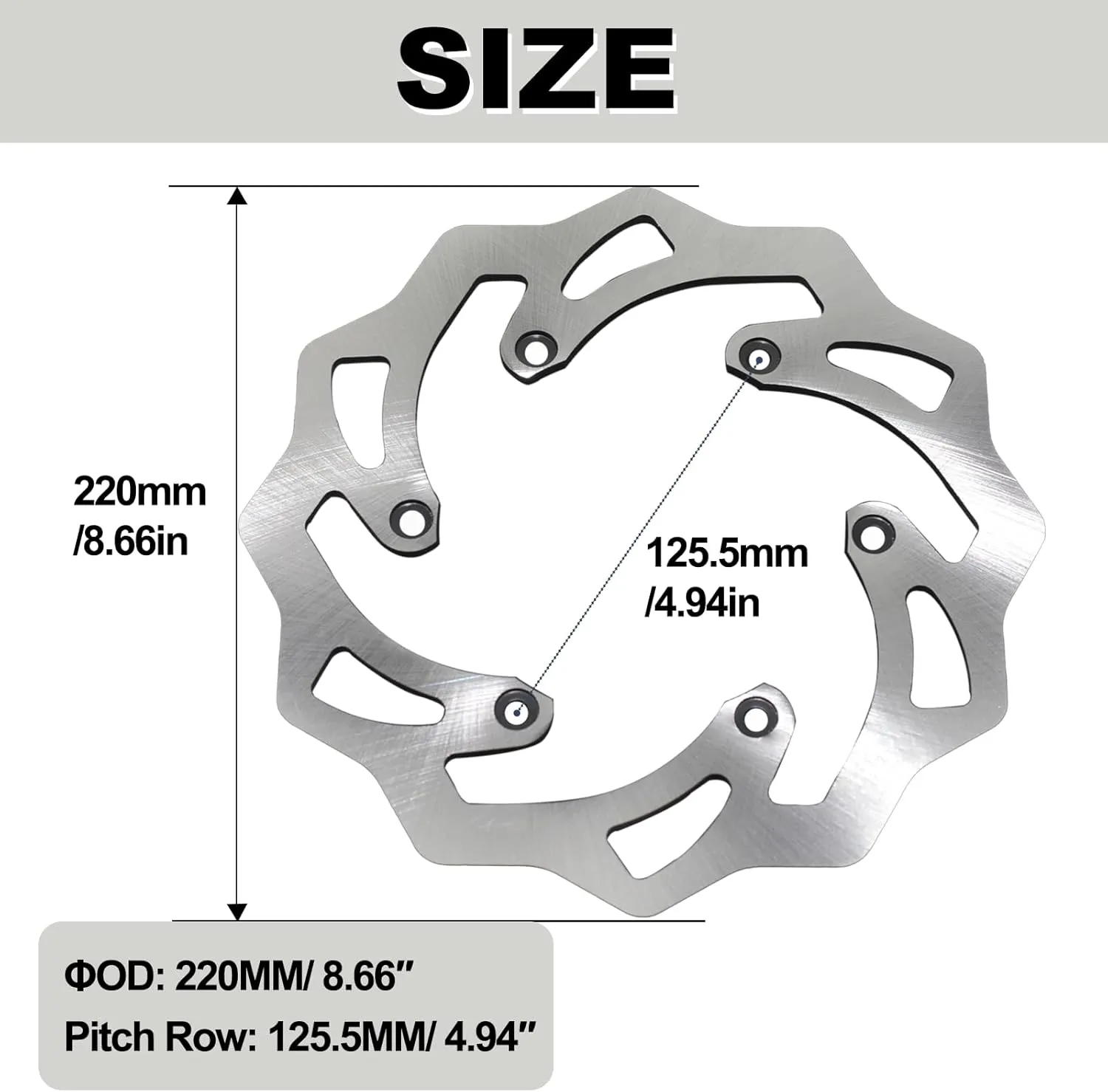 220MM Rear Brake Disc Rotor Compatible with KTM 125 250 350 450 500 1994-2022, Husqvarna 125-501 FE/TE/FC/TC/TX/FX, Husaberg 125-570 TE, Motorcycle 8.6" Brake Disc