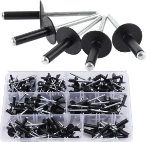 220PCS Large Flange Aluminum Blind Rivets，Black Rivets Pop Rivets Assortment Kit, 7 Sizes Aluminum Rivets (1/8" 5/32"3/16") Assorted Blind Rivets with Case