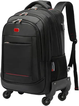 22in Rolling Backpack with 360 Detachable Wheels for Men Women Airline Approved Carry on Large Size Laptop Travel Business Luggage Bag (Black,18in)