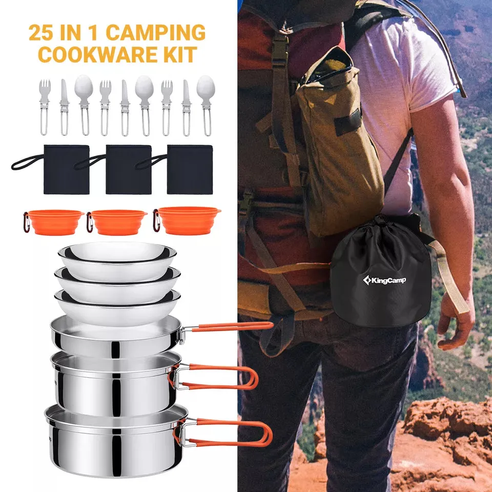 25PCS Stainless Steel Camping Cookware Mess Kit