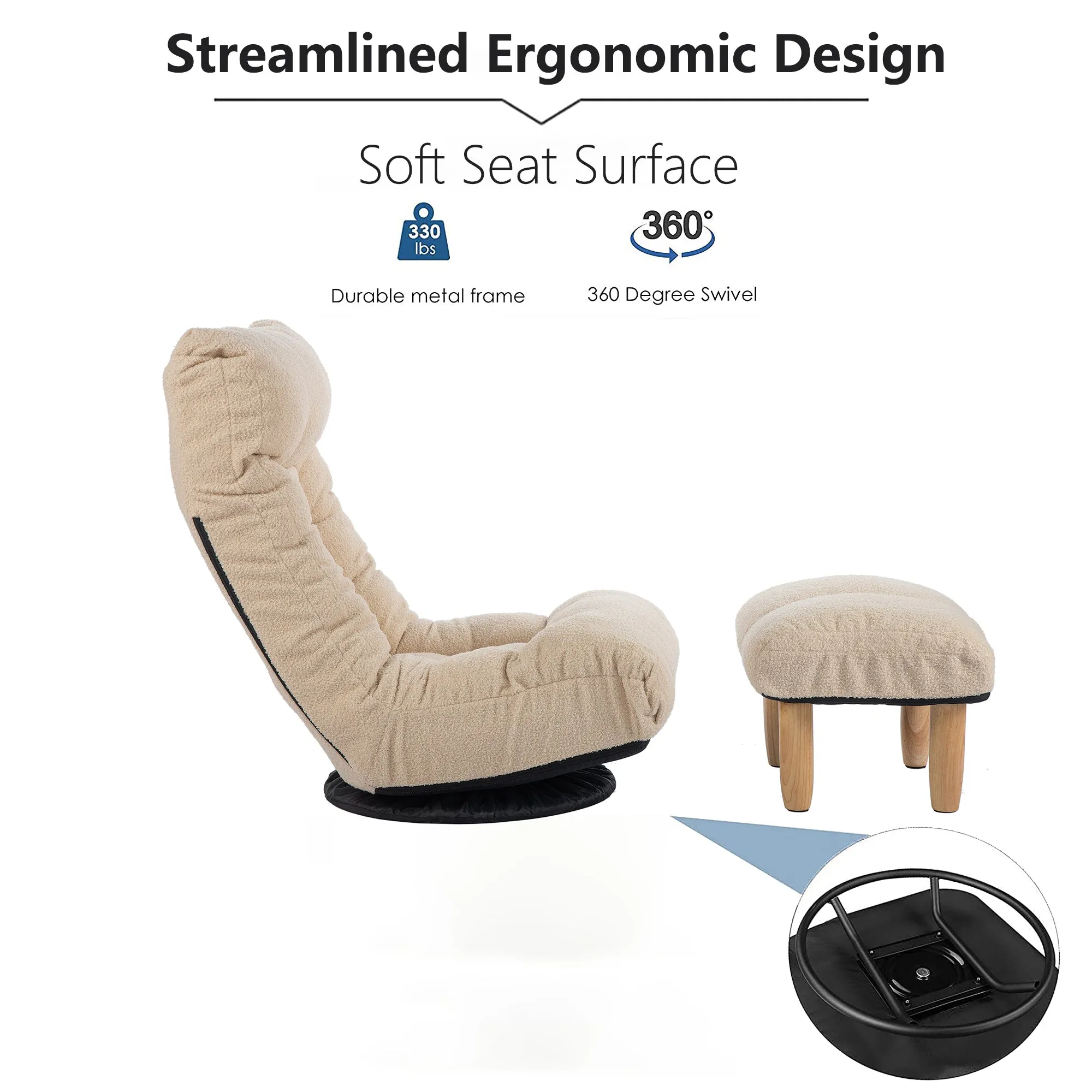 3 Adjustable Head Segments Single Sofa Reclining Leisure Accent Chair- White