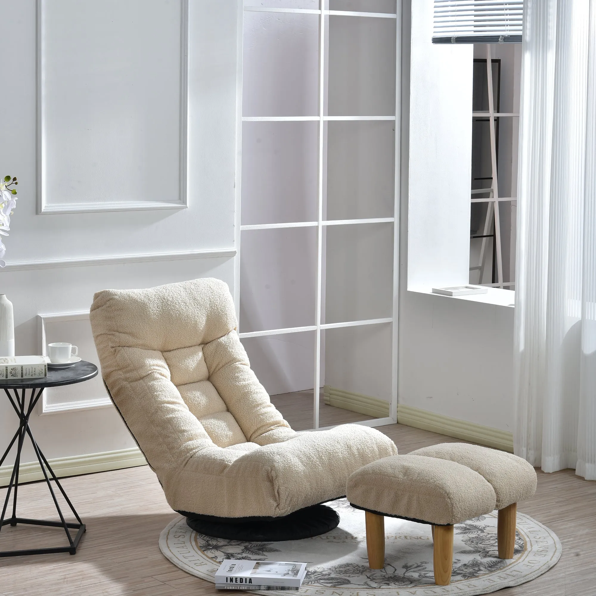 3 Adjustable Head Segments Single Sofa Reclining Leisure Accent Chair- White