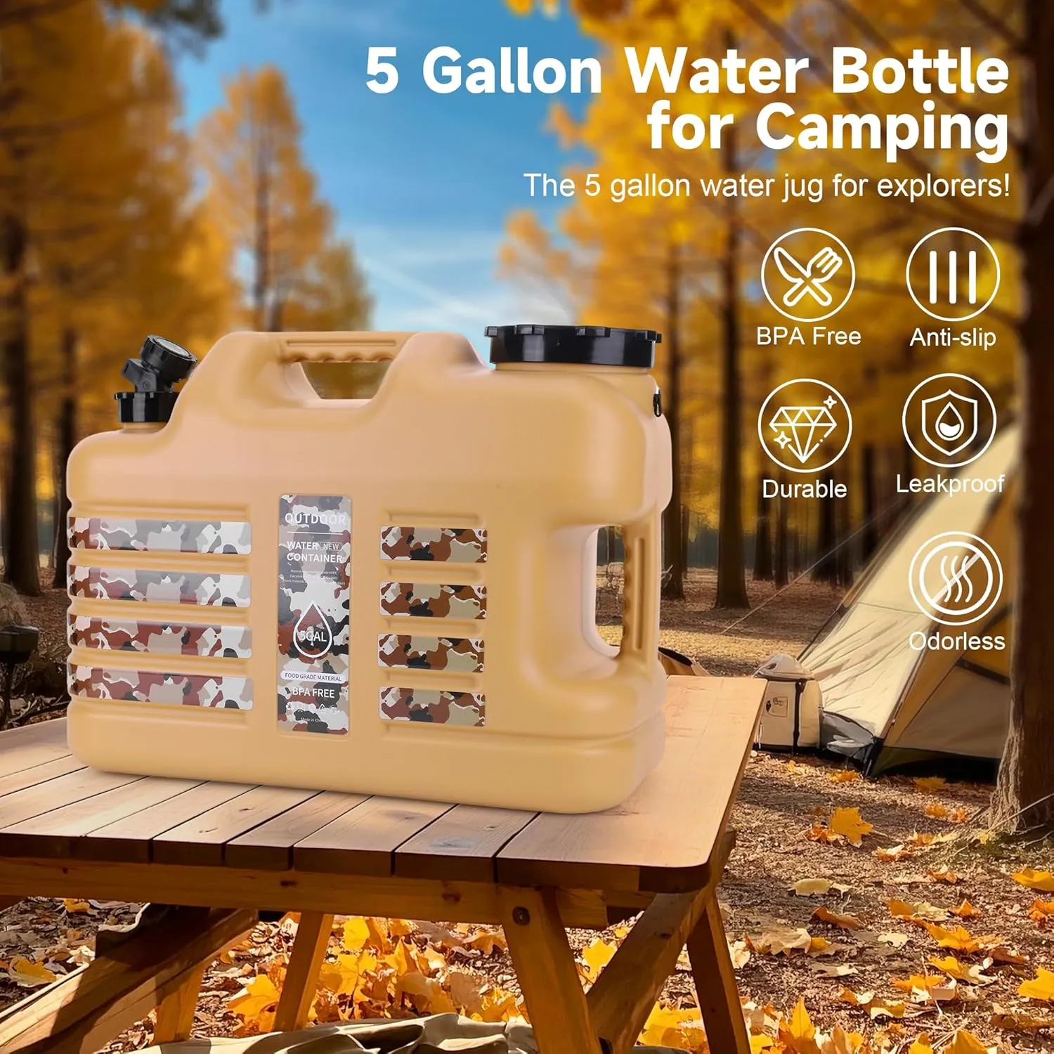 3 Gallon/5 Gallon Water Jug with Spigot, Portable Water Tank BPA Free, Leak-Proof Water Containers for Camping Water Storage Containers for Emergency Outdoor Hiking Picnic, Green/Yellow/White